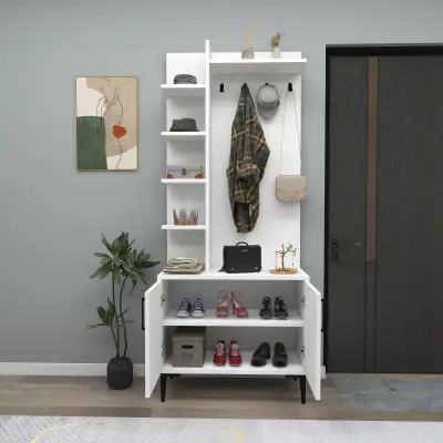 Lefteris Hallway Coat Rack with Shelves - White